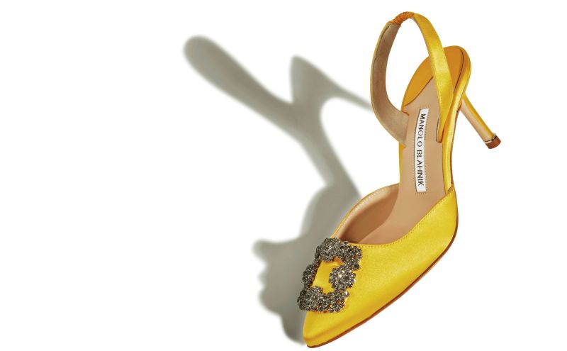 Hangisli, Yellow Satin Jewel Buckle Slingback Pumps - €1,145.00
