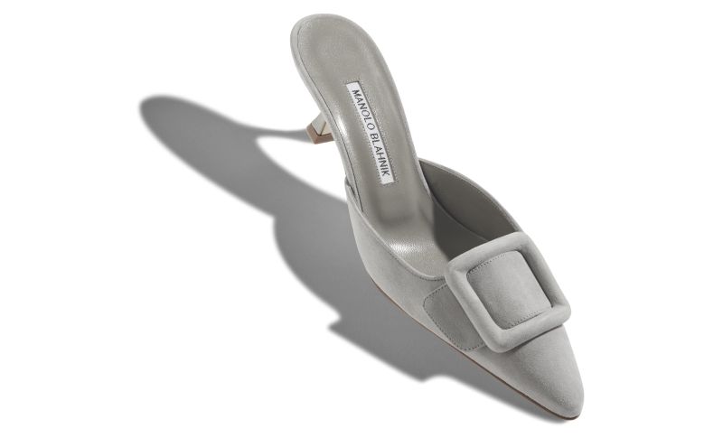 Maysale, Light Grey Suede Kitten Heel Mules - £595.00 