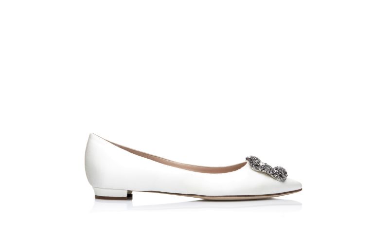 Side view of Hangisiflat, White Satin Jewel Buckle Flats - AU$1,905.00