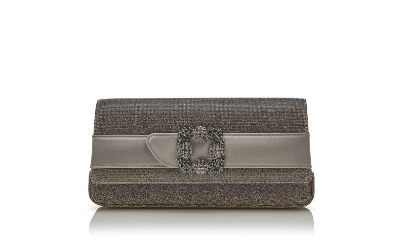 Side view of Gothisi glitter, Gold Glitter Fabric Jewel Buckle Clutch - £1,195.00