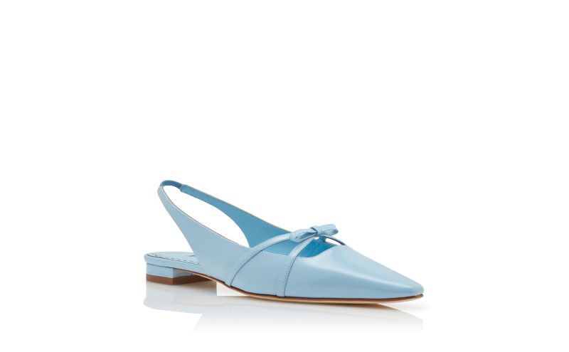 Dariasli, Light Blue Patent Leather Bow Detail Slingback Flat Pumps - £815.00