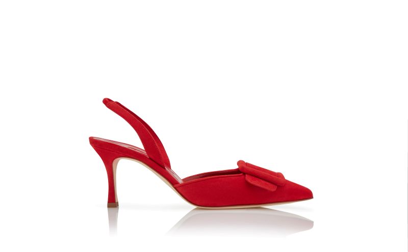 Side view of Maysli, Red Suede Slingback Pumps - £645.00