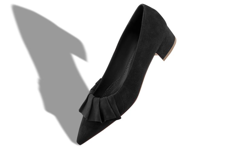 Espan, Black Suede Ruffled Pumps - US$555.00