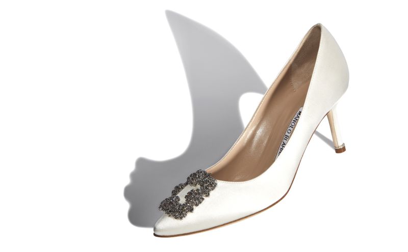 Hangisi 70, White Satin Jewel Buckle Pumps - CA$1,555.00