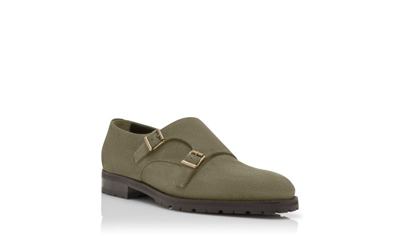 Designer Khaki Green Suede Monk Strap Shoes