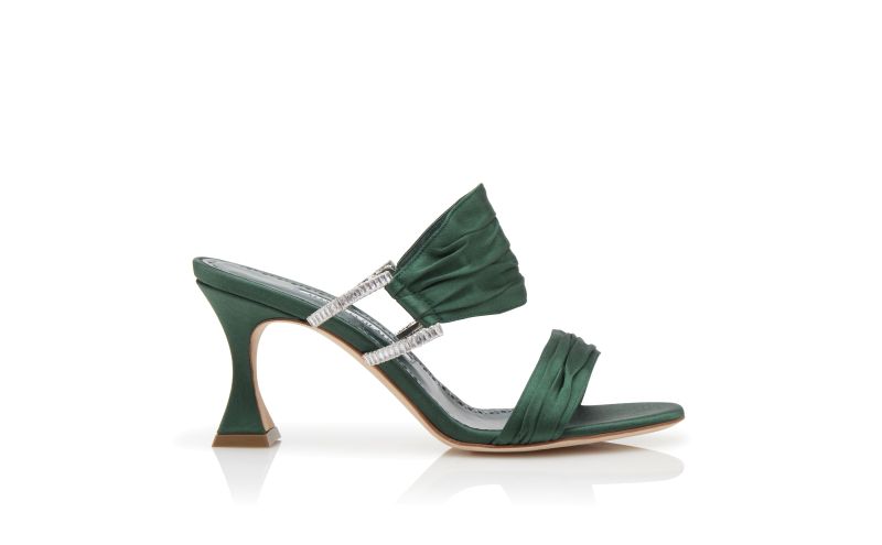 Side view of Chinap, Dark Green Satin Gathered Mules - £975.00