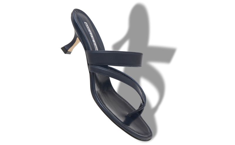 Susa, Navy Blue Nappa Leather Crossover Strappy Mules - US$845.00 