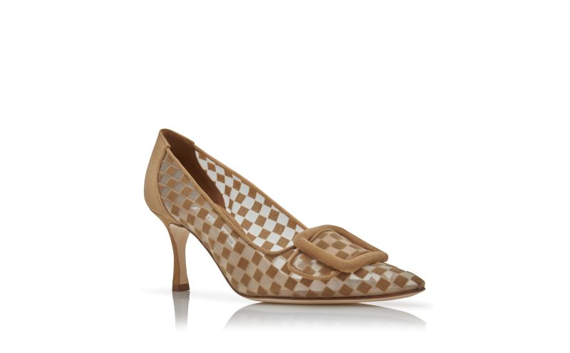 Maysalepump 70, Light Brown Mesh Checkered Pumps  - £725.00