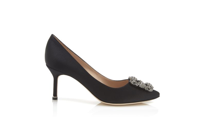 Side view of Hangisi 70, Black Satin Jewel Buckle Pumps - CA$1,555.00