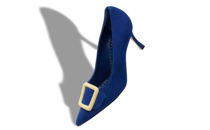 Maysalepump 70, Blue and Yellow Suede Buckle Pumps - £695.00