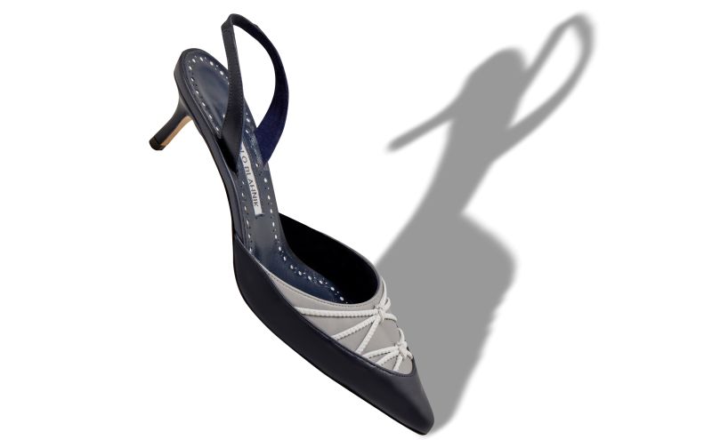 Maretsli, Navy Blue Nappa Leather Slingback Pumps - US$426.00 