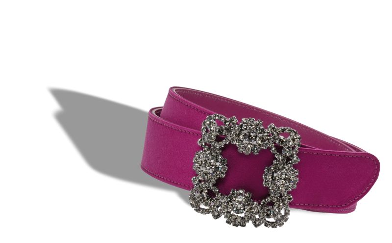 Hangisi belt, Dark Fuchsia Satin Crystal Buckled Belt - CA$1,095.00