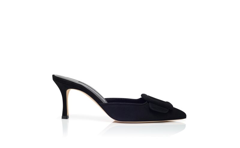 Side view of Maysale 70, Black Suede Buckle Mules - US$795.00