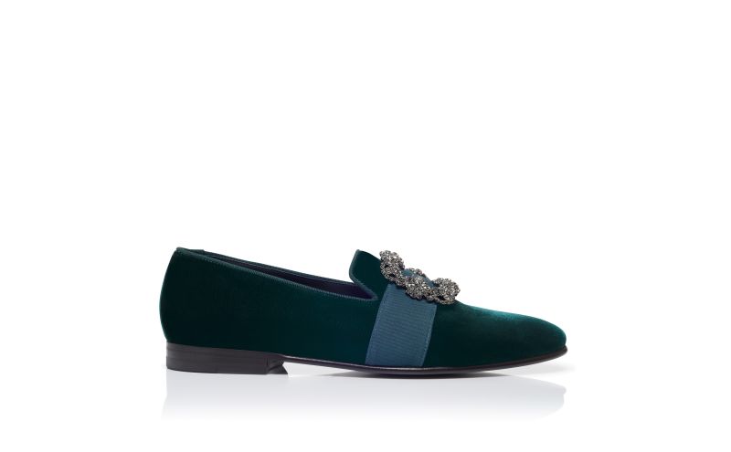 Side view of Carlton, Green Velvet Jewel Buckle Loafers - AU$2,195.00