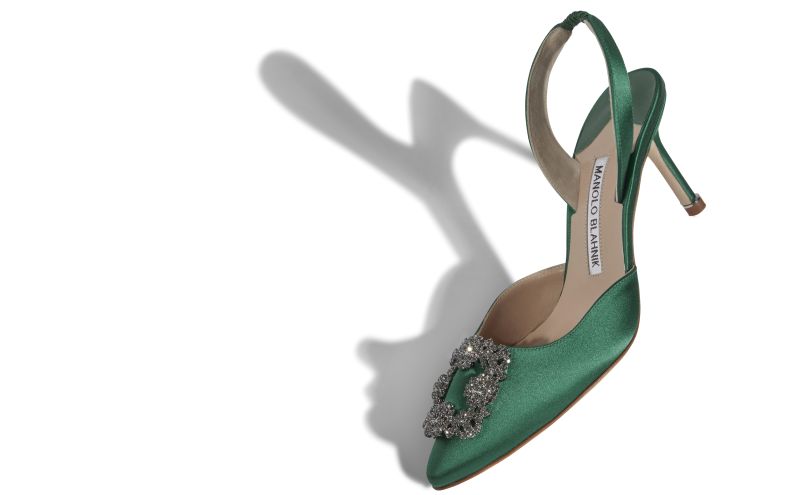 Hangisli, Green Satin Jewel Buckle Slingback Pumps - CA$1,555.00