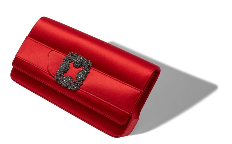 Gothisi, Red Satin Jewel Buckle Clutch - US$1,495.00