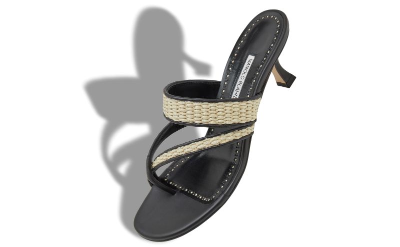 Susa, Black and Beige Raffia Sandals  - £715.00
