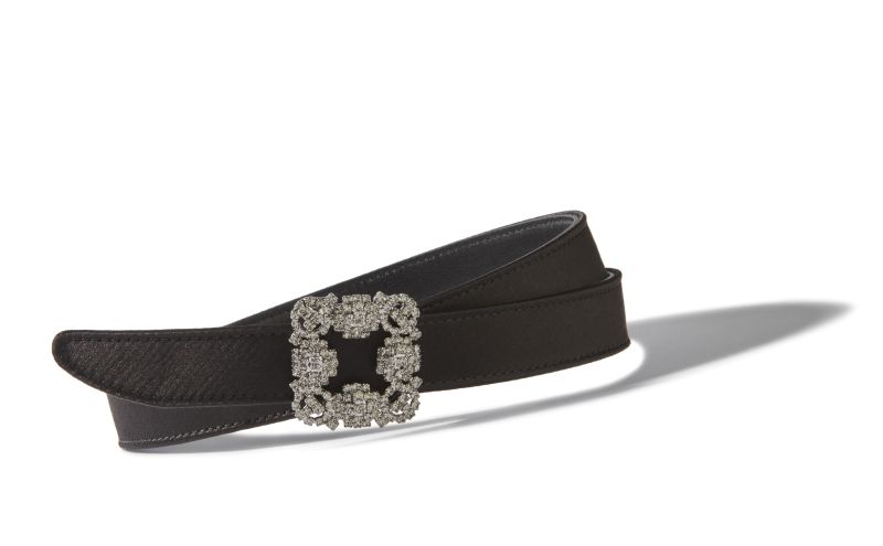 Designer Black Satin Crystal Buckled Belt