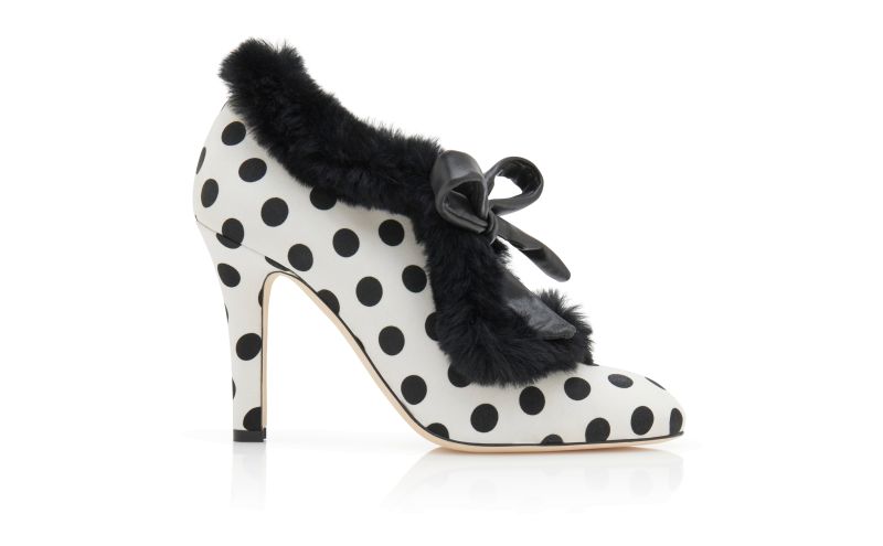 Side view of Bamana, Monochrome Crepe De Chine Polka Dot Pumps  - £875.00