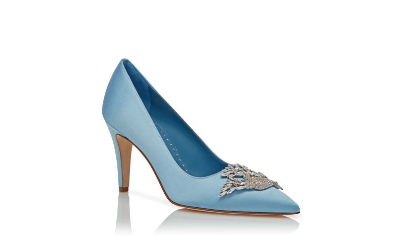 Palos, Light Blue Satin Jewel Embellished Pumps - US$1,225.00