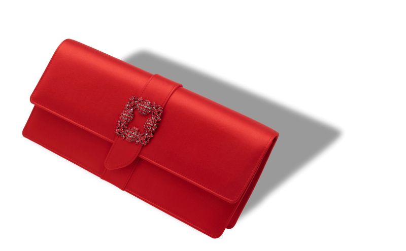 Designer Red Satin Jewel Buckle Clutch
