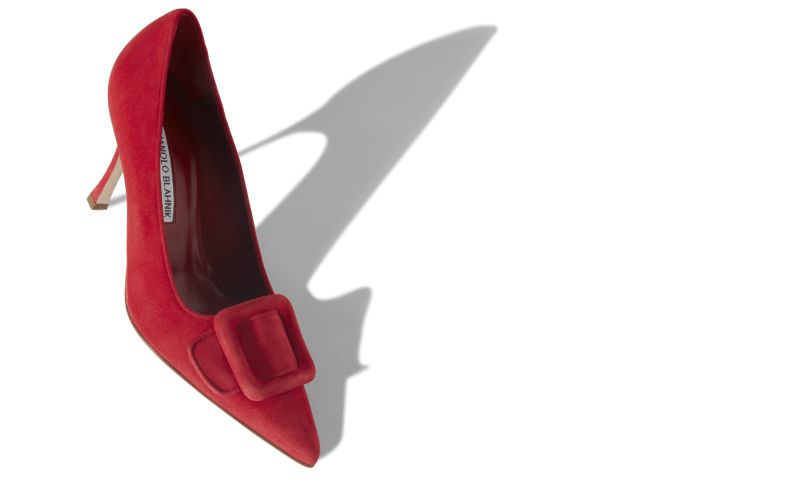Designer Bright Red Suede Buckle Detail Pumps