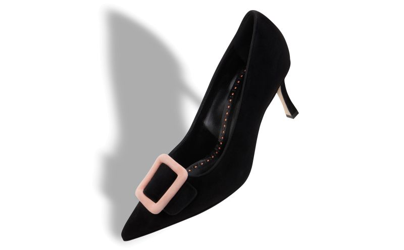 Designer Black and Light Beige Suede Buckle Pumps