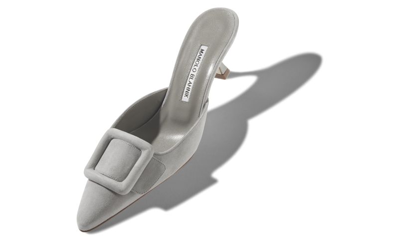 Maysale, Light Grey Suede Kitten Heel Mules - CA$1,035.00