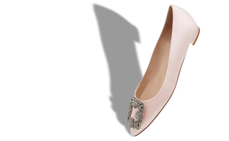 Hangisiflat, Light Pink Satin Jewel Buckle Flat Pumps - £845.00