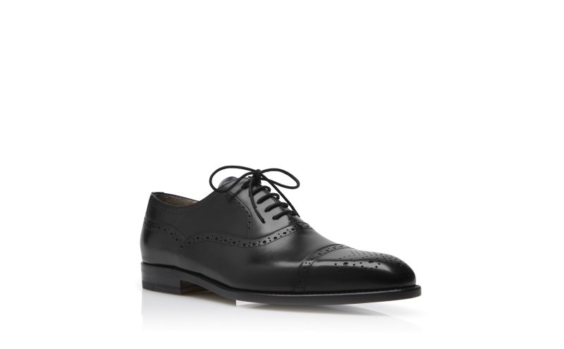 Witney, Black Burnished Calf Leather Cap Toe Oxfords - US$498.00