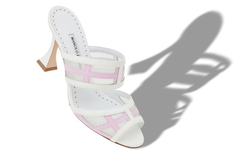 Avespamu, White and Purple Patent Leather Mules - US$597.00 