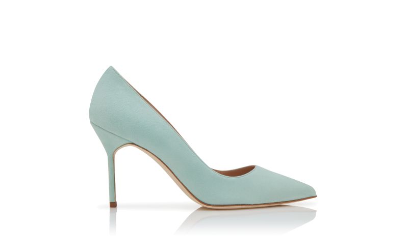 Side view of Bb 90, Light Green Suede Pointed Toe Pumps  - AU$1,115.00