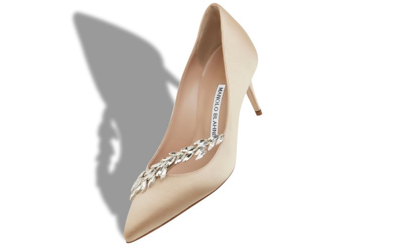 Nadira 70, Beige Satin Jewel Buckle Pumps - AU$1,755.00