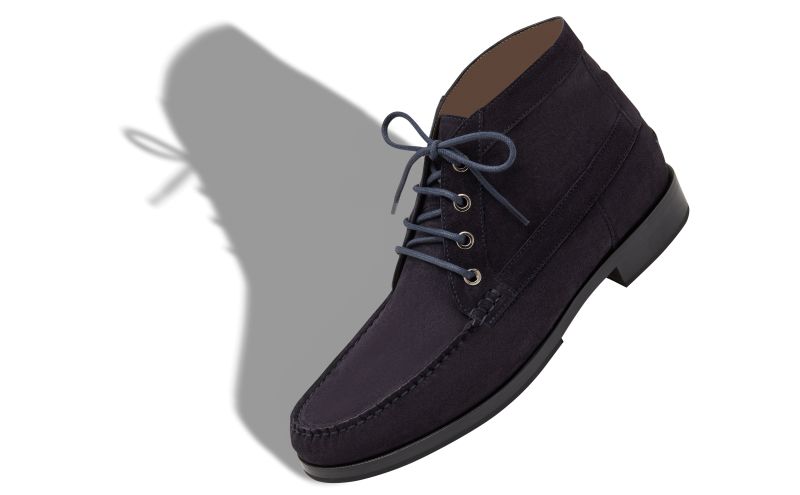 Rhinebeck, Navy Blue Calf Suede Ankle Boots - US$1,125.00