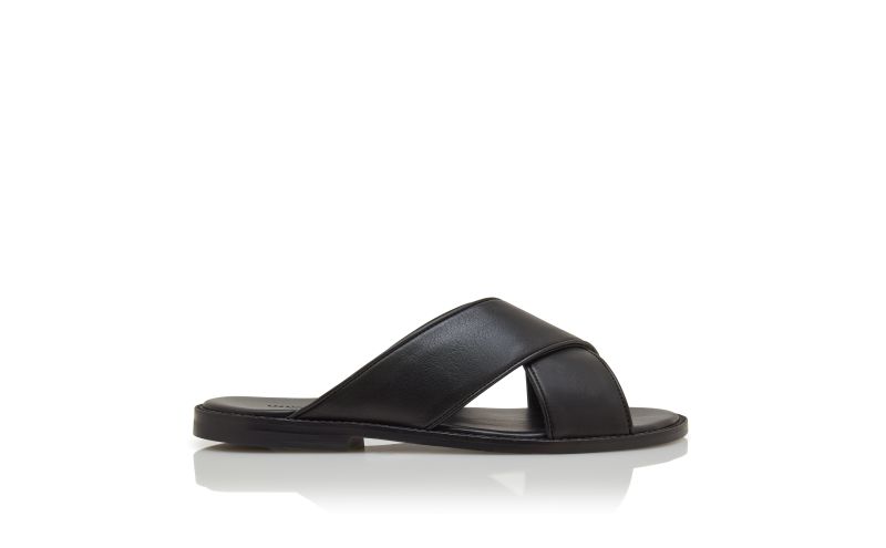 Side view of Otawi, Black Calf Leather Crossover Sandals - US$775.00