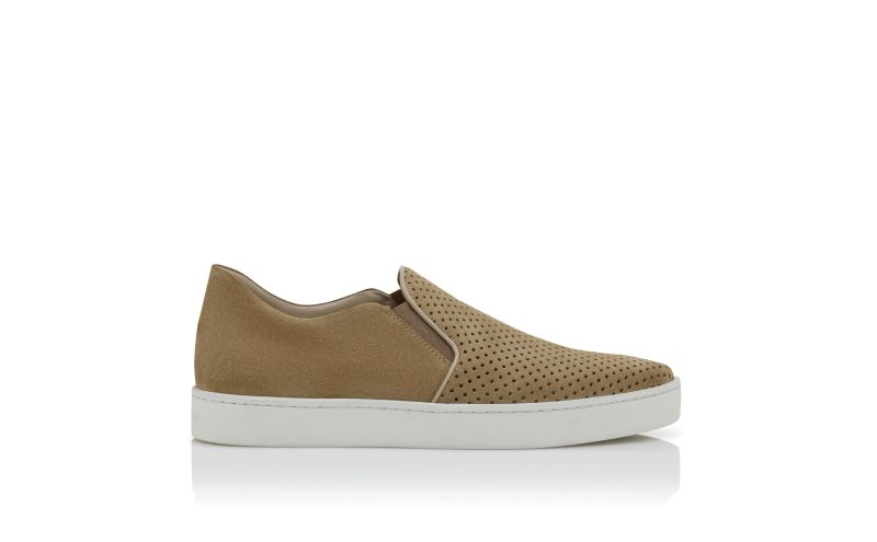 Side view of Nadores, Beige Suede Slip-On Sneakers - CA$523.00