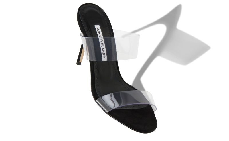 Scolto, Black Suede and ECO PVC Open Toe Mules - US$745.00 