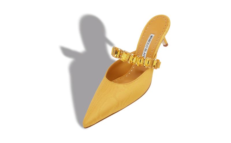 Humibamu, Yellow Moire Jewel Strap Mules - £845.00