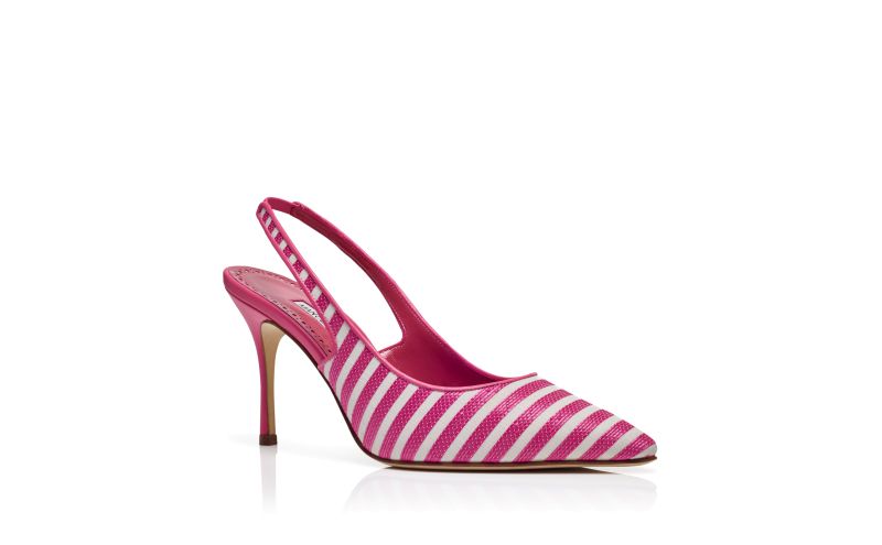Allurafia, Pink and White Cotton Striped Slingback Pumps - £358.00
