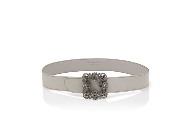 Side view of Hangisi belt, Grey Satin Crystal Buckled Belt - US$845.00