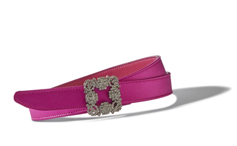 Hangisi belt mini, Fuchsia Satin Crystal Buckled Belt - US$795.00 
