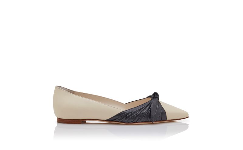 Side view of Terkaflat, Cream and Black Nappa Leather Flat Pumps - £745.00