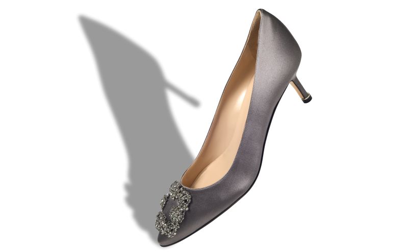 Hangisi 50, Grey Satin Jewel Buckle Pumps - US$1,195.00