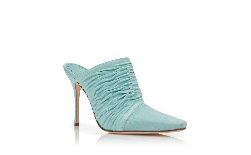 Kota, Light Blue Nappa Leather Gathered Mules - £845.00
