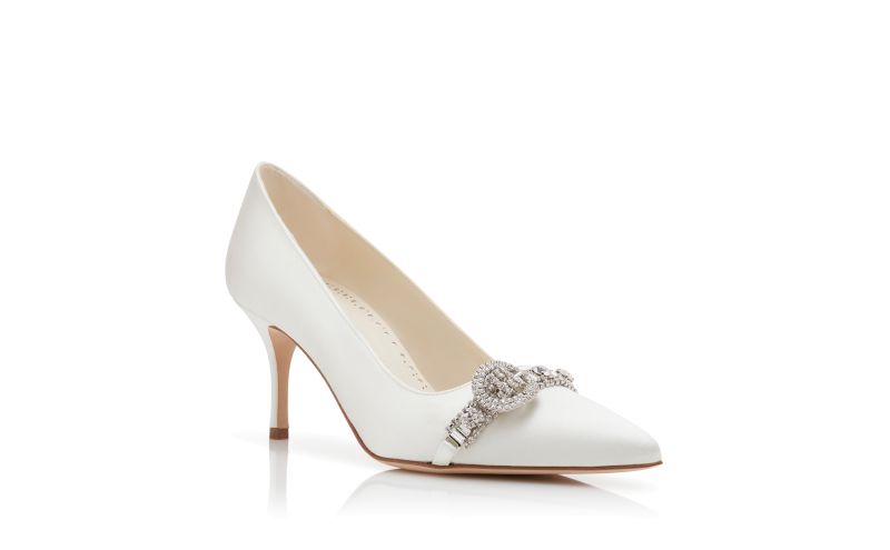 Asapump, White Satin Jewel Embellished Pumps - US$807.00