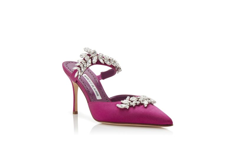 Lurum, Fuchsia Satin Crystal Embellished Mules - £1,075.00