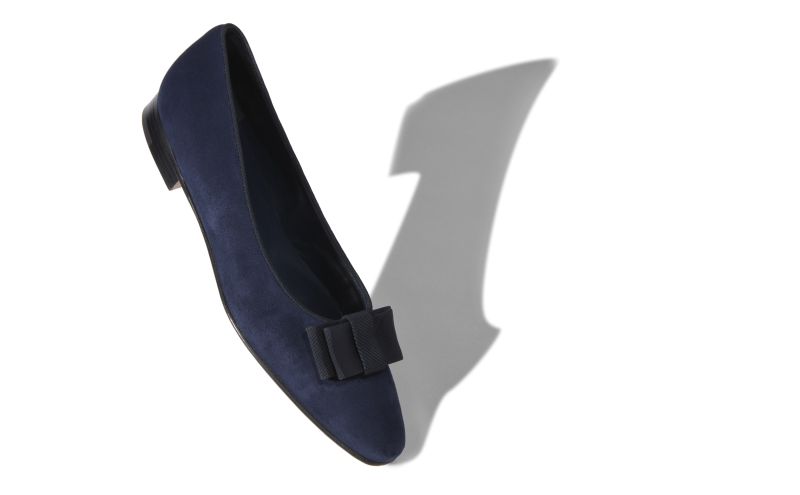 Designer Navy Suede Bow Detail Flat Pumps