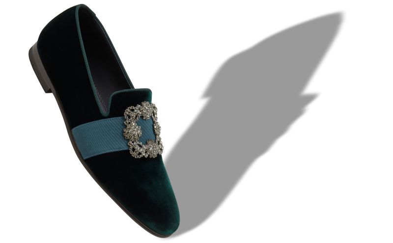 Carlton, Green Velvet Jewel Buckle Loafers - US$1,415.00 
