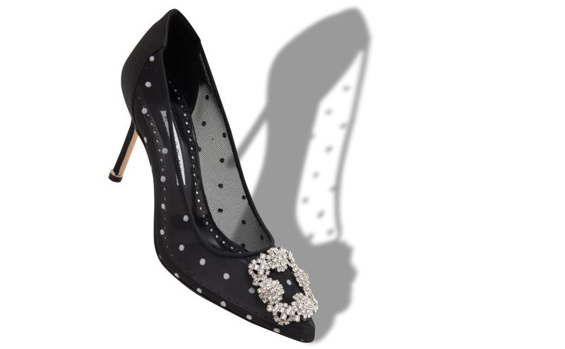 Hangisi 90, Black and White Mesh Jewel Buckle Pumps - CA$1,855.00 