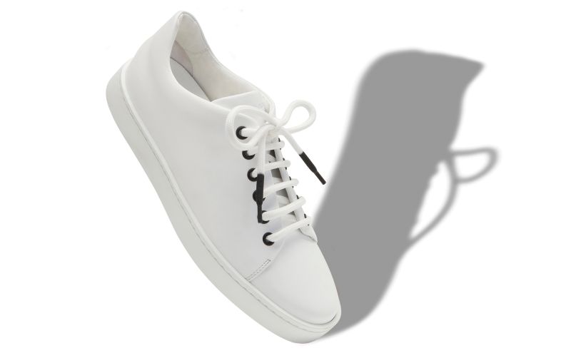 Designer White Calf Leather Low Cut Sneakers